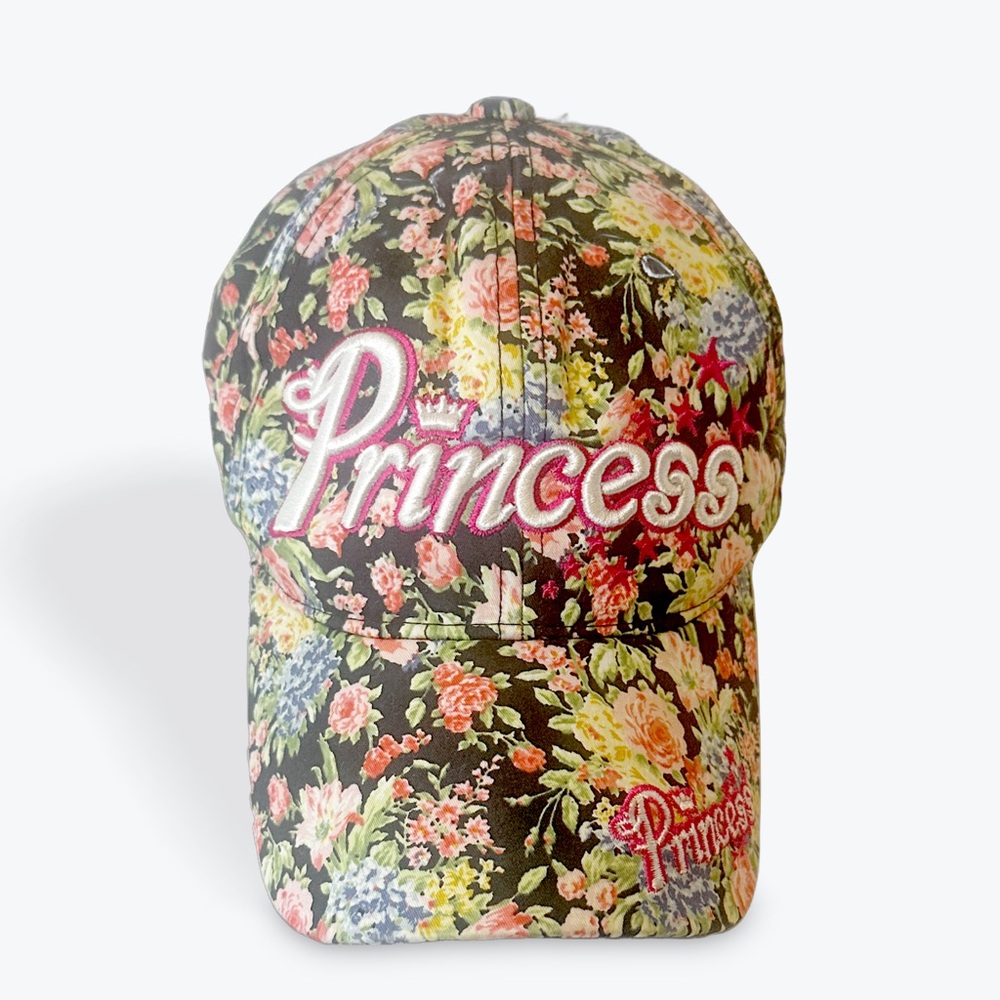 Women’s Black Floral Princess Baseball Style Cap Hat  Pink Yellow & Blue Florals